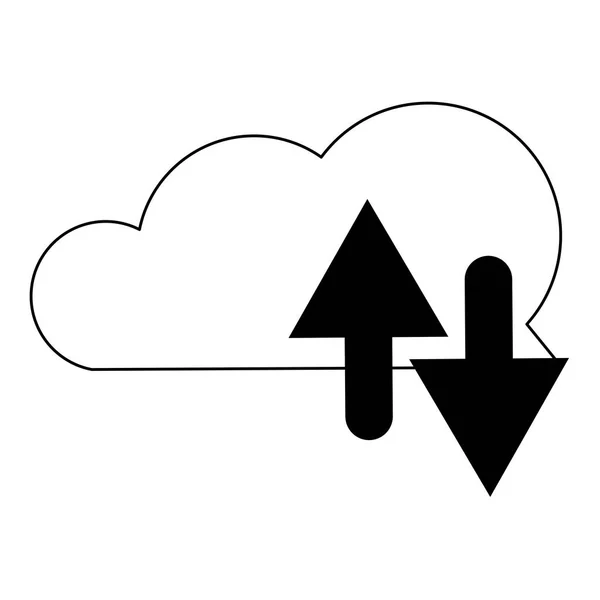 Cloud computing descargar y cargar símbolo en blanco y negro — Archivo Imágenes Vectoriales