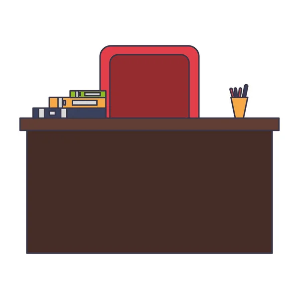 Escritorio con libros y silla aislada — Vector de stock