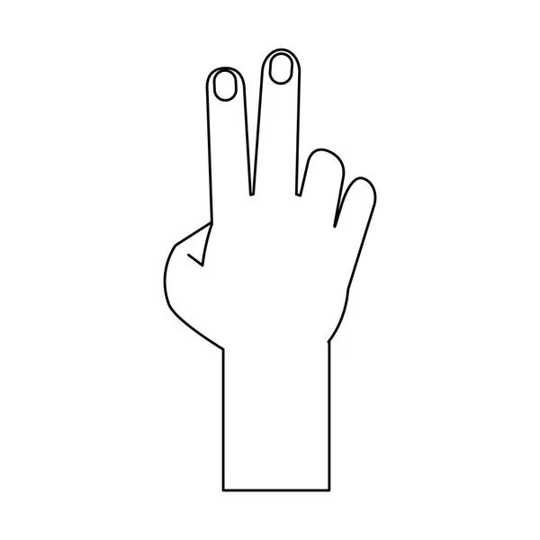 Kéz a béke jel rajzfilm izolált fekete-fehér — Stock Vector