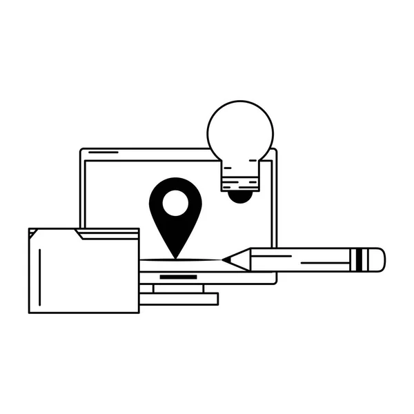 Computer met map documenten — Stockvector