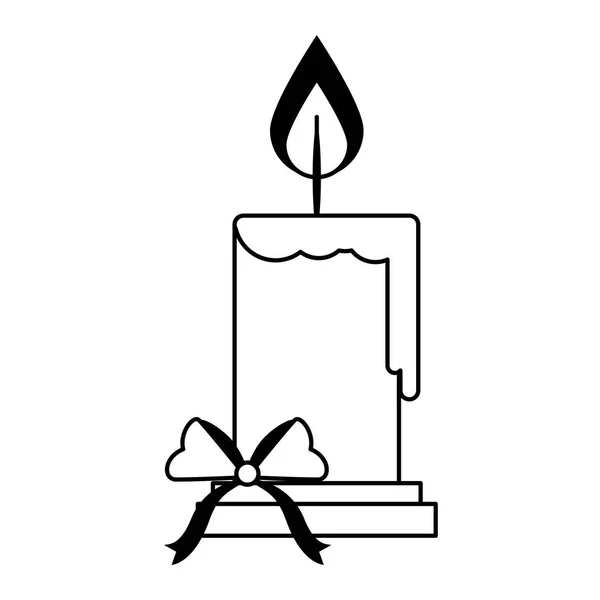 흑백으로 고립 된 활 만화와 크리스마스 촛불 — 스톡 벡터