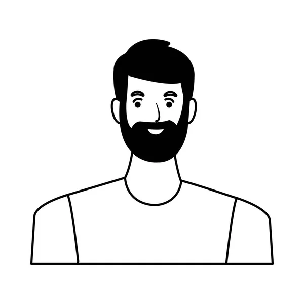 Homme avatar personnage de bande dessinée en noir et blanc illustration vectorielle — Image vectorielle