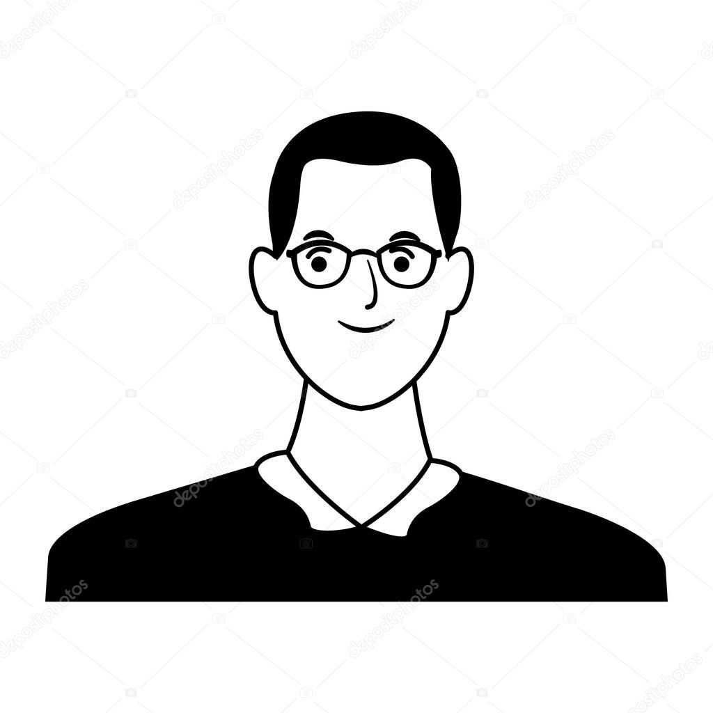 man avatar cartoon character in black and white vector illustration