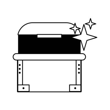 Videogame ahşap göğüs karikatür siyah beyaz izole