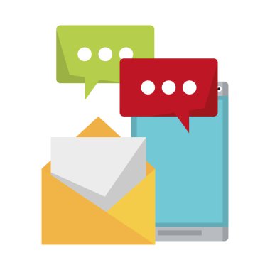 konuşma balonu ve zarf ile cep telefonu