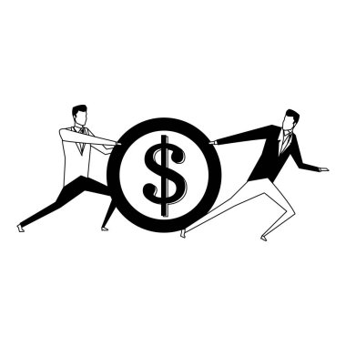 İşadamları bir sikke çekerek ve iterek