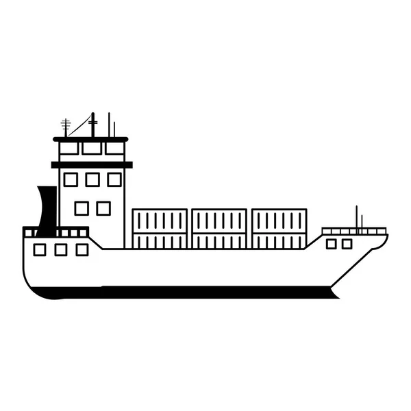 Navio de carga com contentores em preto e branco — Vetor de Stock
