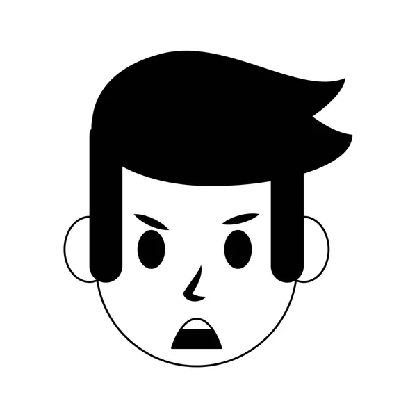 Homme visage personnage dessin animé isolé en noir et blanc — Image vectorielle