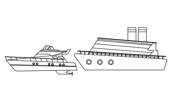 Yate de lujo crucero de viaje por mar rápido blanco y negro — Vector de stock