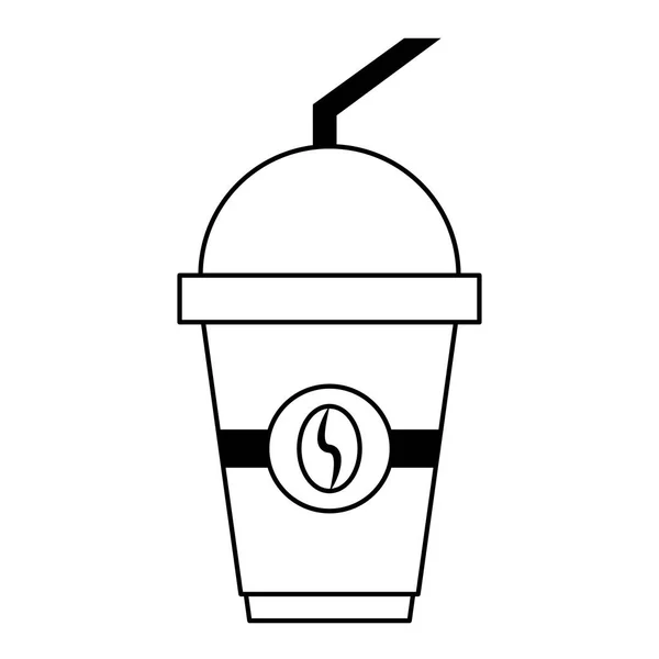 黒と白で分離されたわらを持つ冷たいコーヒープラスチックカップ — ストックベクタ