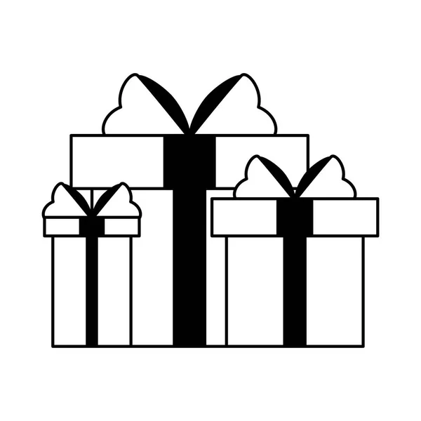 Cajas de regalo presentan dibujos animados aislados en blanco y negro — Vector de stock