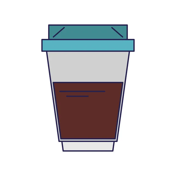 Café quente copo de plástico coffeeshop isolado linhas azuis — Vetor de Stock