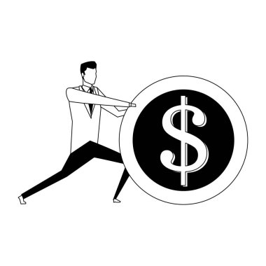 İşadamları siyah beyaz bir sikke iterek