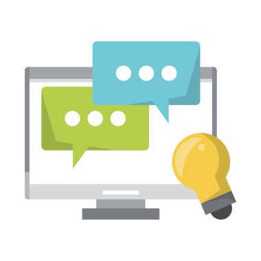 konuşma kabarcığı ve ampul ile bilgisayar