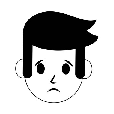 Siyah beyaz izole erkek yüz karakter karikatür