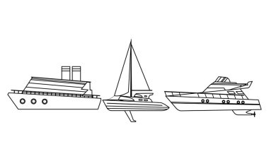 Yelkenli gemi deniz seyahat ve yatch siyah ve beyaz