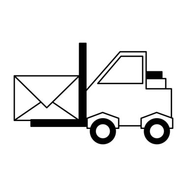 Siyah beyaz zarf sembolü karikatür ile Forklift