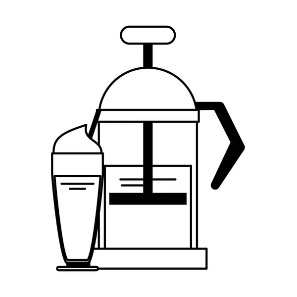 Cafetera manual bebida dulce en blanco y negro — Archivo Imágenes Vectoriales