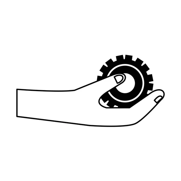 Símbolo de engranaje de mano aislado en blanco y negro — Vector de stock
