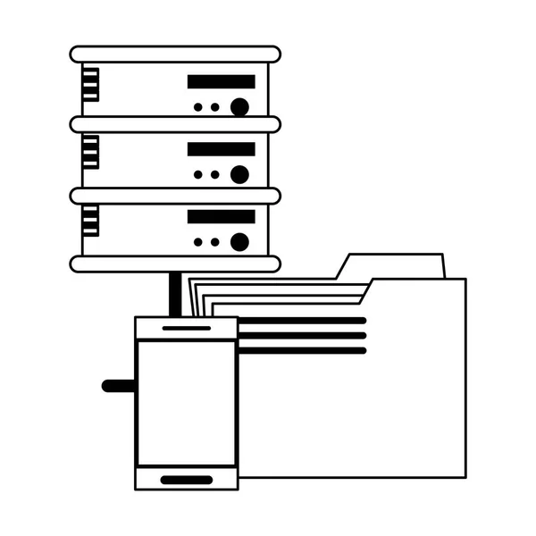 Server und Datenbanktechnologie-Symbole in Schwarz-Weiß — Stockvektor