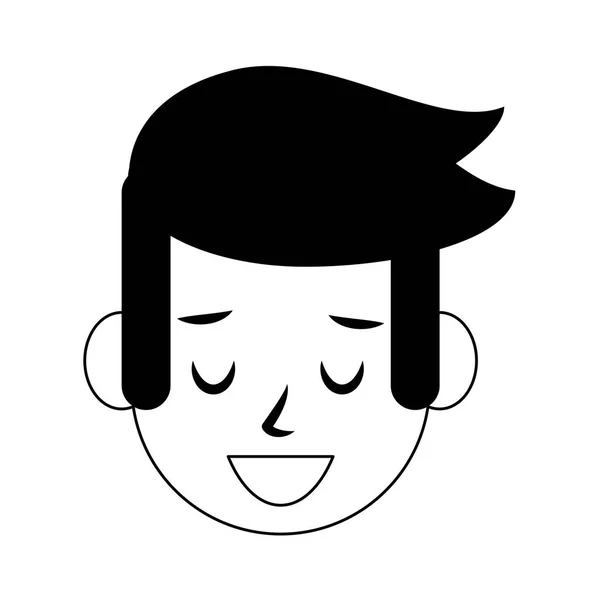 Az ember arcát karakter rajzfilm izolált fekete-fehér — Stock Vector