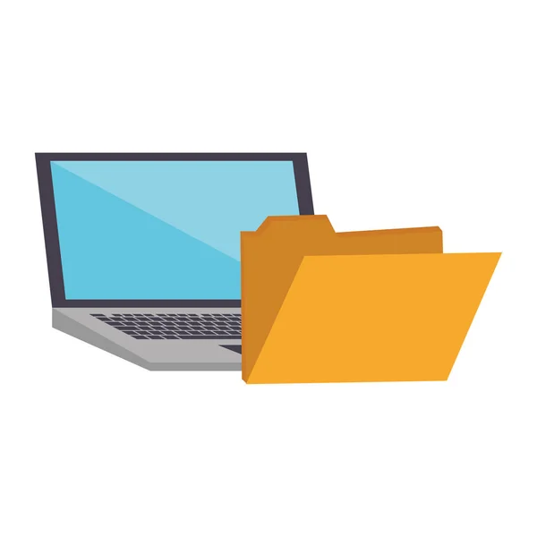 Symbole cyfrowe w laptopie i folderze — Wektor stockowy