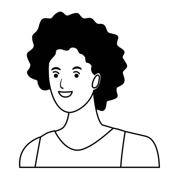 Žena avatar kreslená postava v černobílém vektorovém obrázku — Stockový vektor