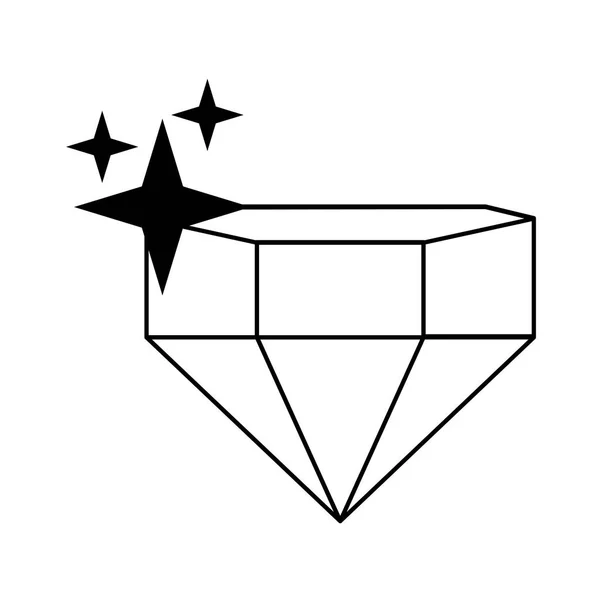 Videogame diamante brilhando desenhos animados isolados em preto e branco — Vetor de Stock