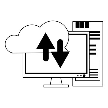 Siyah beyaz bulut bilgi işlem ve teknoloji sembolleri