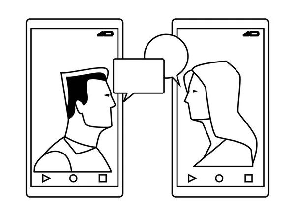 Cellulari che mostrano una coppia in bianco e nero — Vettoriale Stock