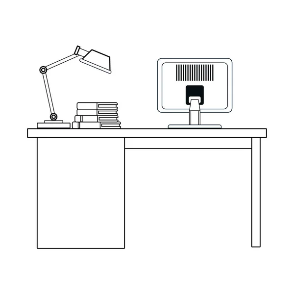 Computer bureau pictogram zwart-wit — Stockvector