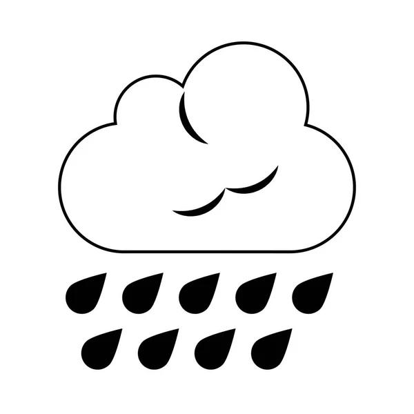 Moln med regnar Drops väder symbol i svart och vitt — Stock vektor