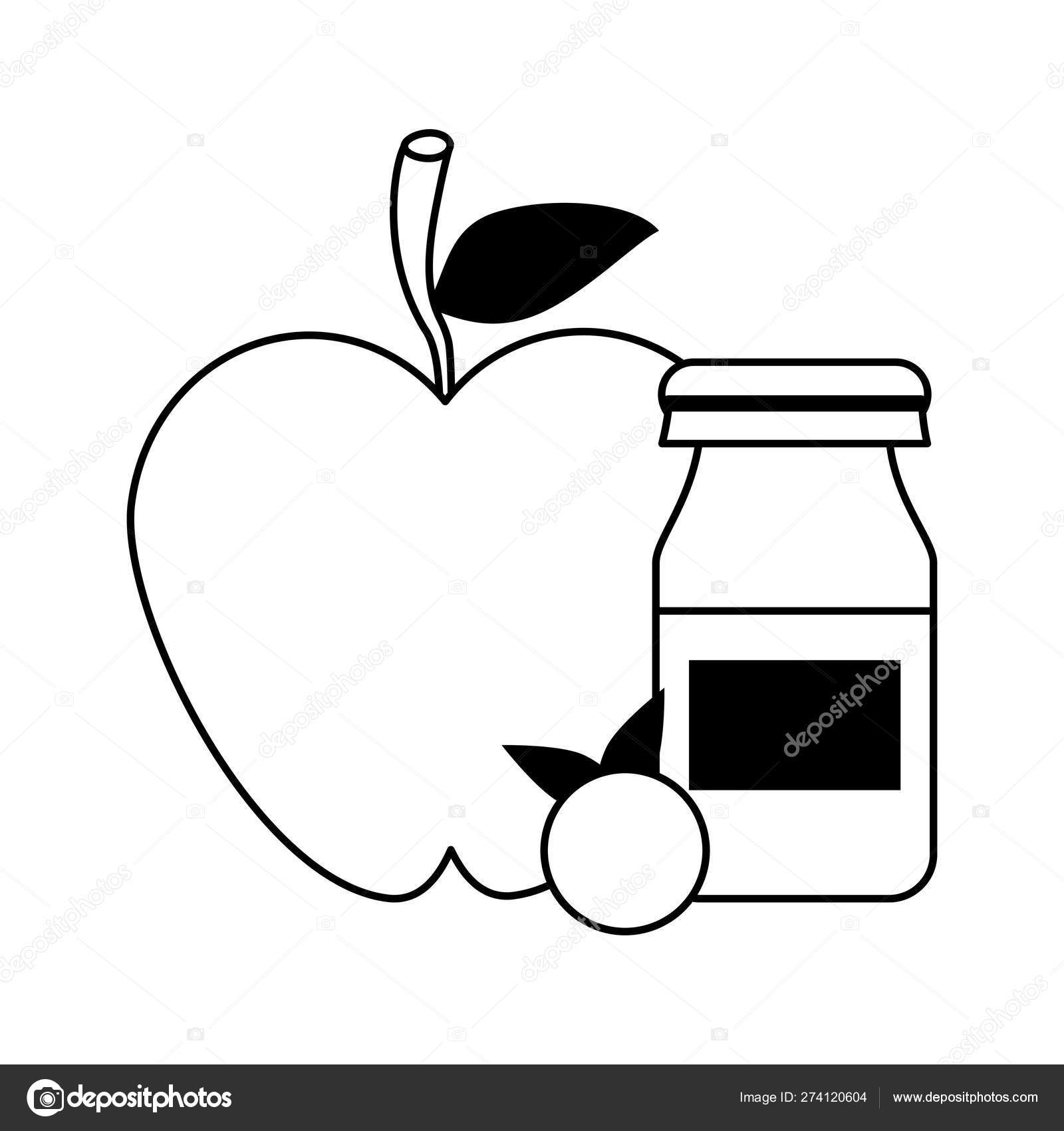 Mela E Frutta Rossa Con Bottiglia Yogurth In Bianco E Nero