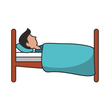 Adam yatak sideview karikatür uyku