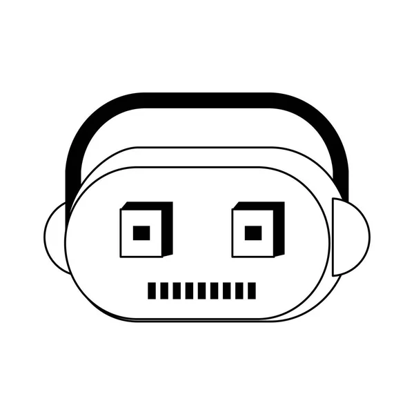 Robot personnage drôle tête de dessin animé isolé en noir et blanc — Image vectorielle