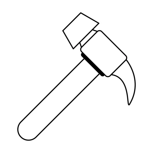 Work hammer wooden grip tool in black and white — Stock vektor