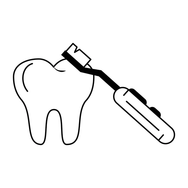 Denti e spazzola elettrica in bianco e nero — Vettoriale Stock