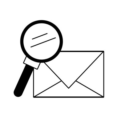 E-posta ve büyüteç sembolleri siyah ve beyaz izole