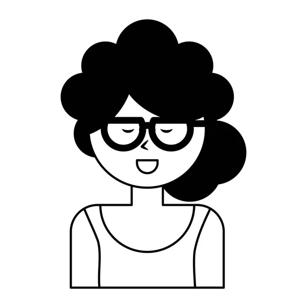 Jeune femme souriante avec des lunettes en noir et blanc — Image vectorielle