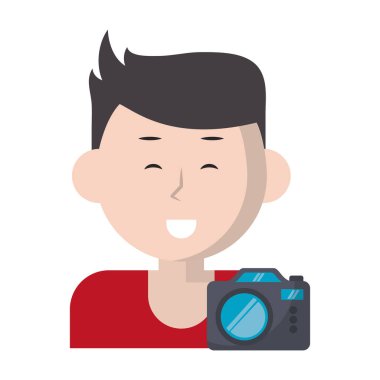 Fotoğraf makinesi olan genç bir adam.