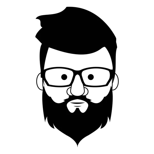 Hipster guy face cartoon in schwarz und weiß — Stockvektor