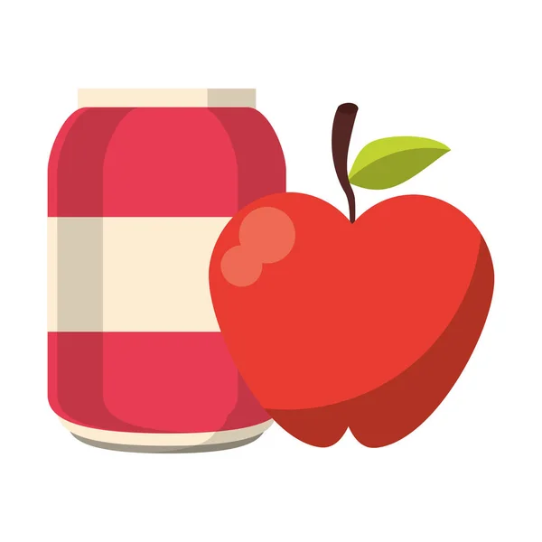 Canette de soda avec dessin animé de fruits de pomme — Image vectorielle