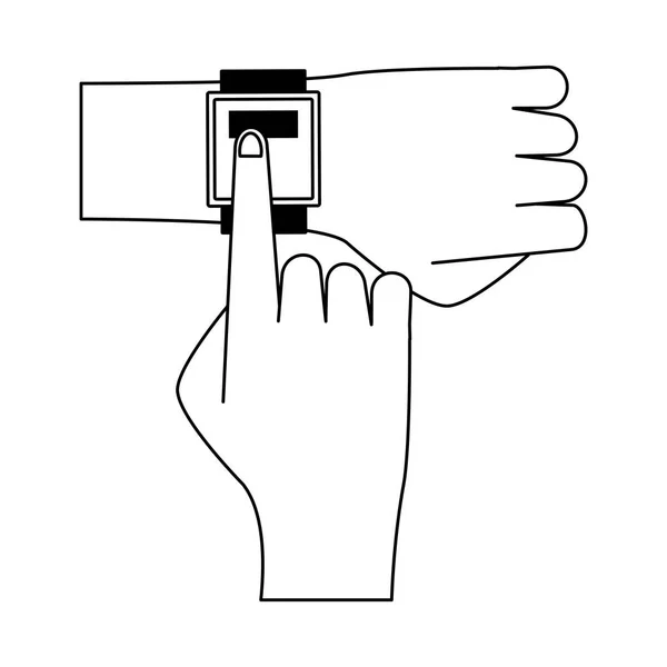 Hand met polshorloge cartoon geïsoleerd in zwart-wit — Stockvector