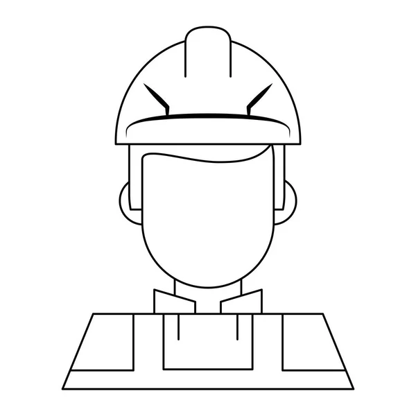 Worker with helmet and vest profile avatar in black and white — Stock vektor