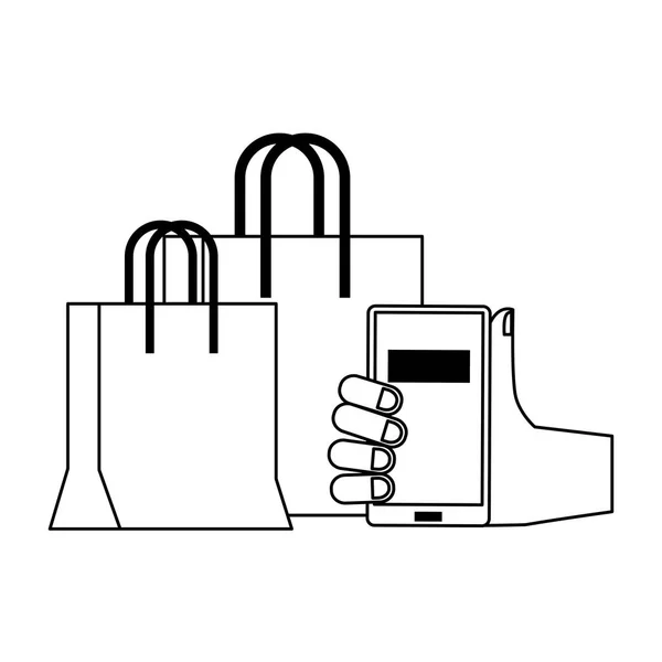 Compras online y símbolos de venta en blanco y negro — Vector de stock