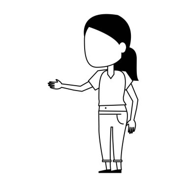 genç kadın karikatür siyah beyaz