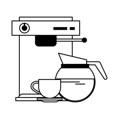 Siyah beyaz kahve demliği ile Espresso makinesi