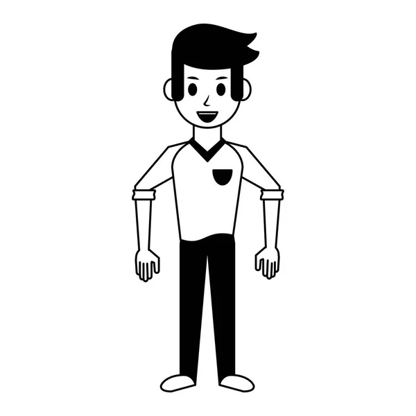 Hombre joven con ropa casual de dibujos animados en blanco y negro — Vector de stock