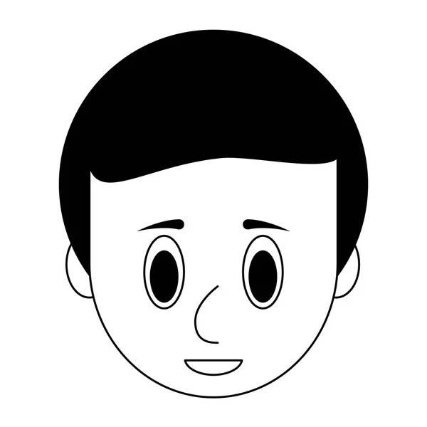 Joven cara de dibujos animados en blanco y negro — Vector de stock