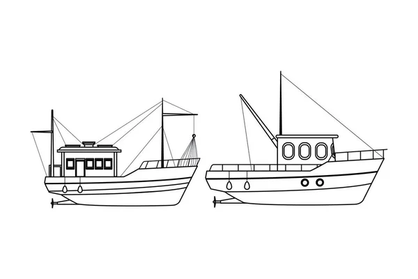 Fischerboot Seefahrt Paar schwarz und weiß — Stockvektor